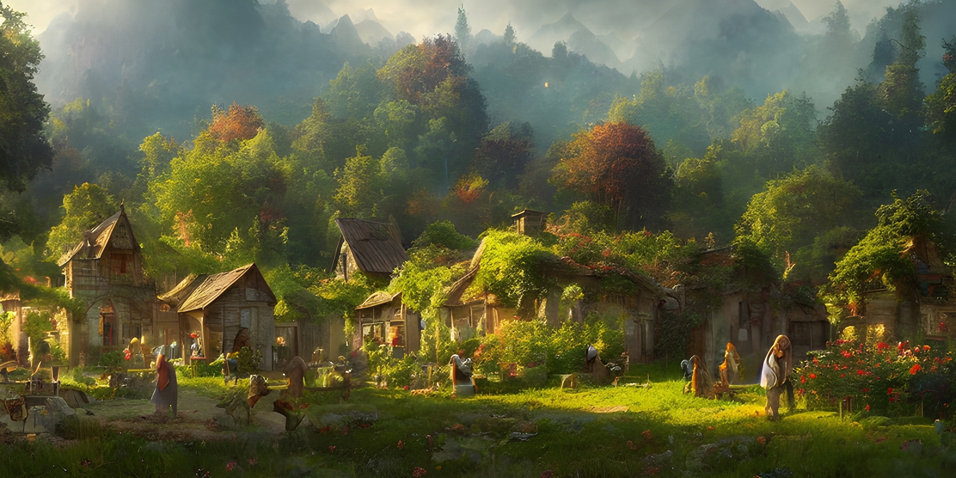 Fantasy art the village Grennhaven where the adventure of the Witty Wanderers begin!