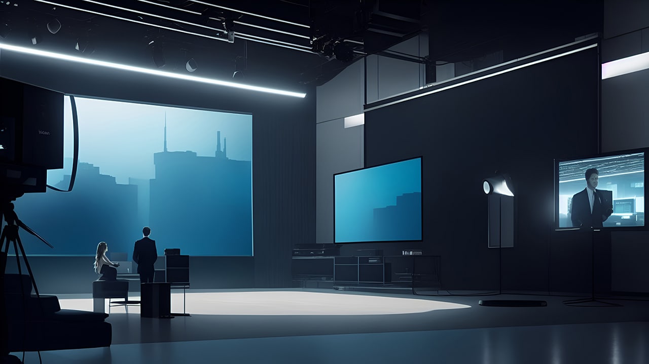 AI in Media Industry demonstrated in a modern video production studio.