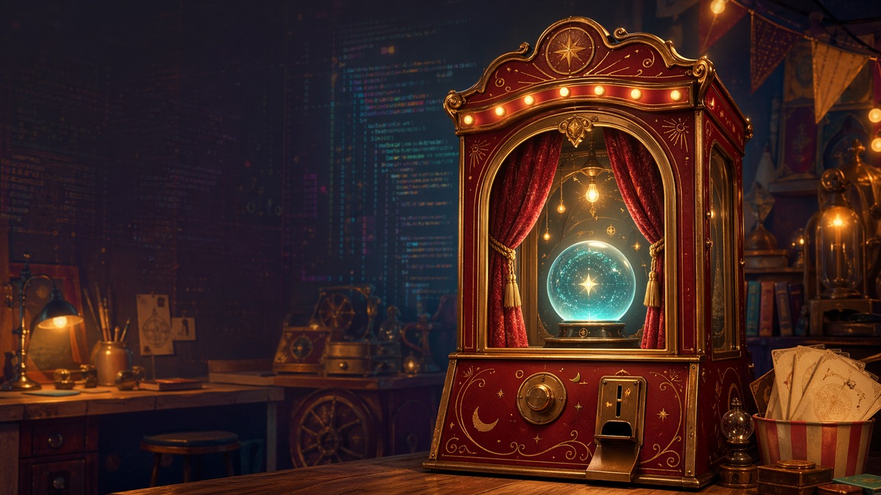 Image of a vintage fortune teller cabinet of the Oracle Madam Aurelia